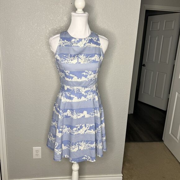 Pearl Southern Couture Sz 4 Marcella Asian Print Dress Lace Up Back Blue - Picture 5 of 10